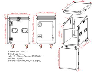Cobra Rack Flight Case – 10U Sloping Top, 12U Bottom Space for Audio Gear